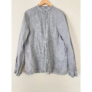 Crossley Men's Gray Linen Button-Up Shirt Top Medium Grey Made in Italy